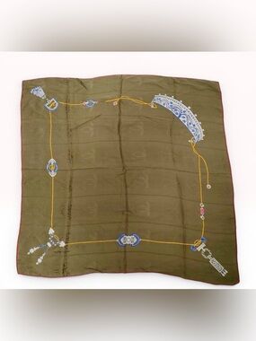 must de Cartier Paris Vintage Silk Scarf Jewelry Motif and Jacquard Logo Pattern
